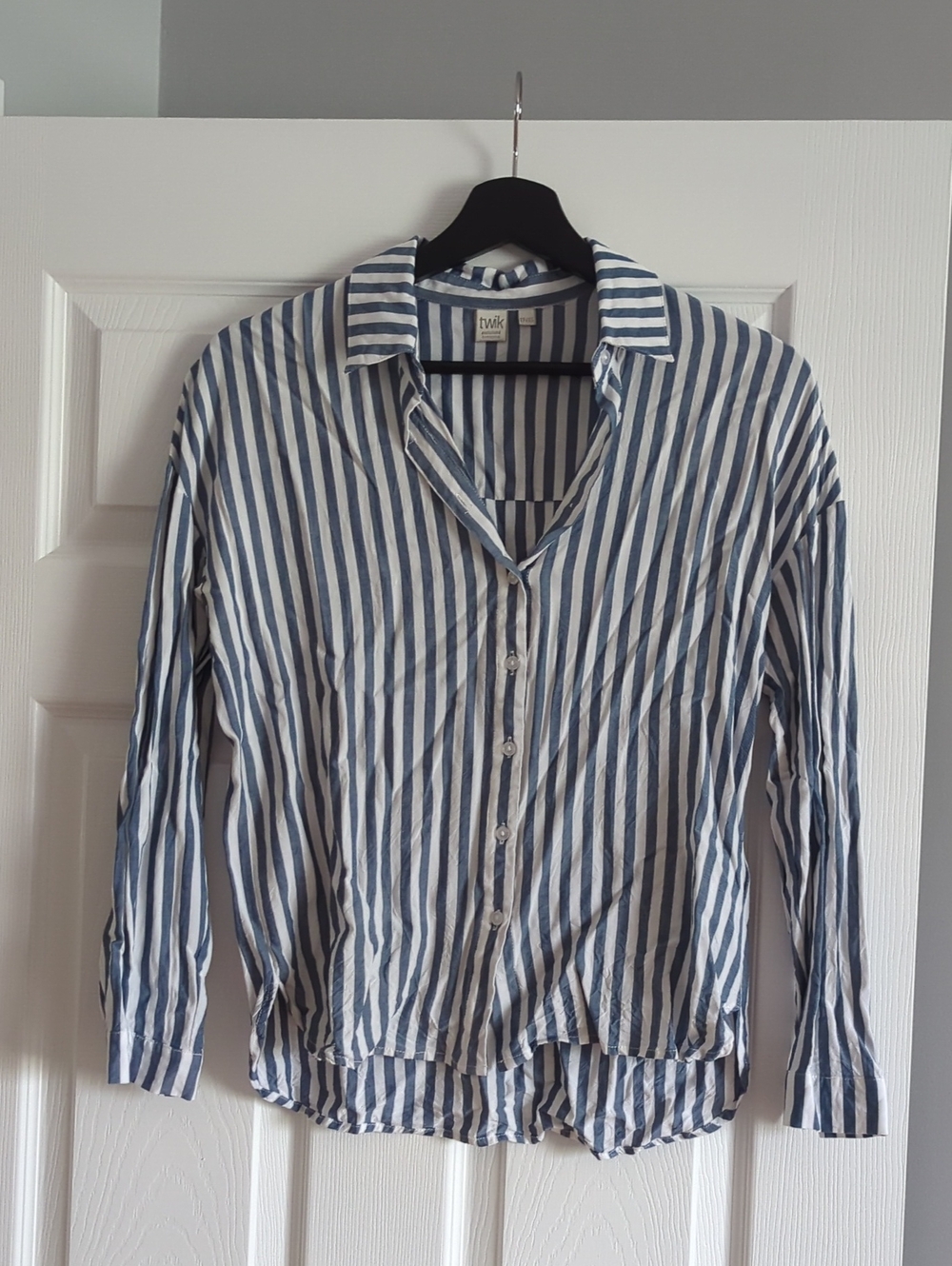 Blue and White Vertical Stripe Button-Down Shirt